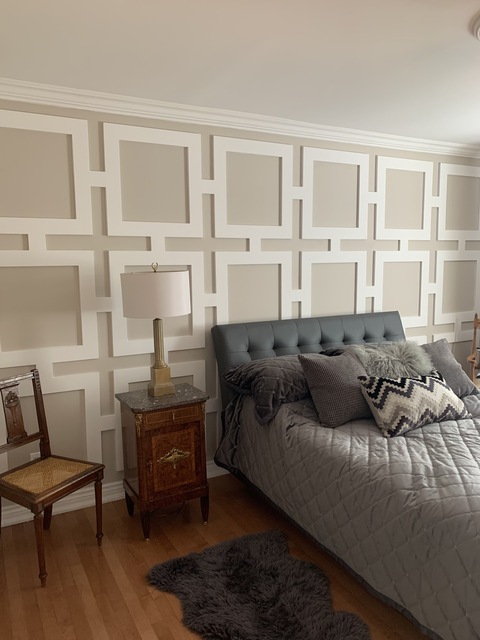 Intricate taupe and cream painted woodwork freshly painted by Natik Painting